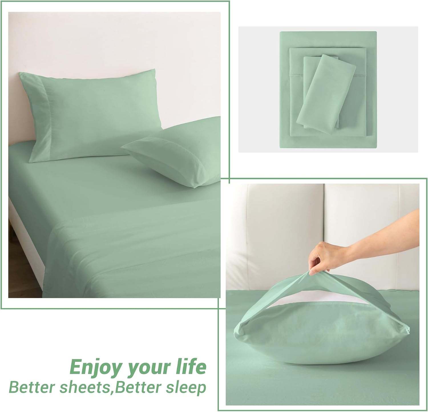 Thumbnail 6 de softan SMTSAGEGREENF Full Microfibre Sheet Set, Sage Green, 15-inch Pocket