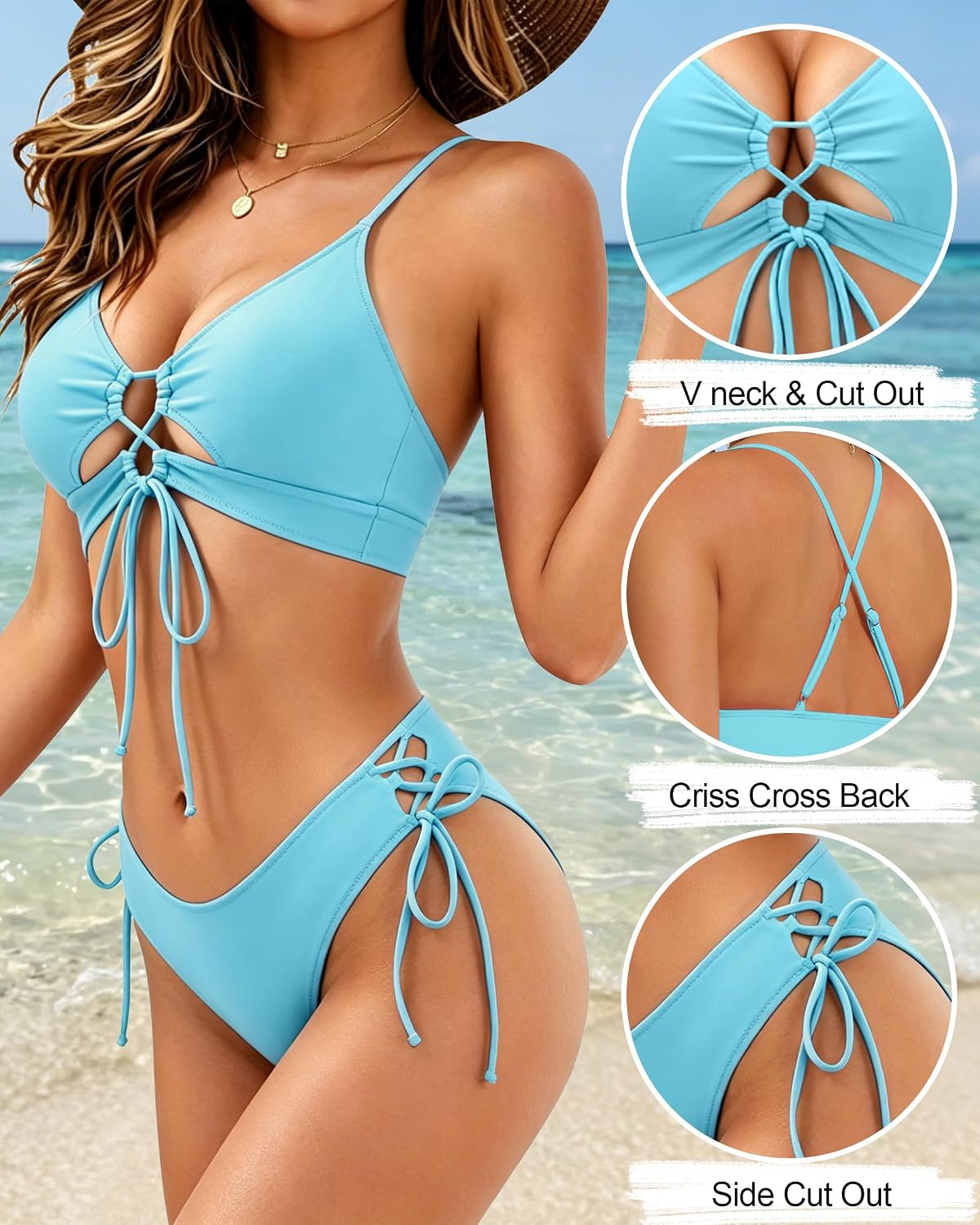 Detalle 2 de HORISUN Cutout Bikini Set in Nylon-Spandex
