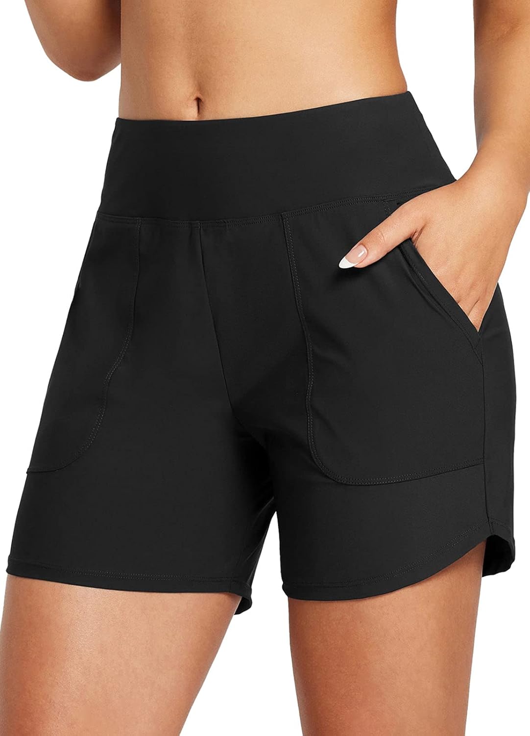 Detalle de baleaf Swim Shorts Women 5" High Waisted With Tummy Control and UPF 50+