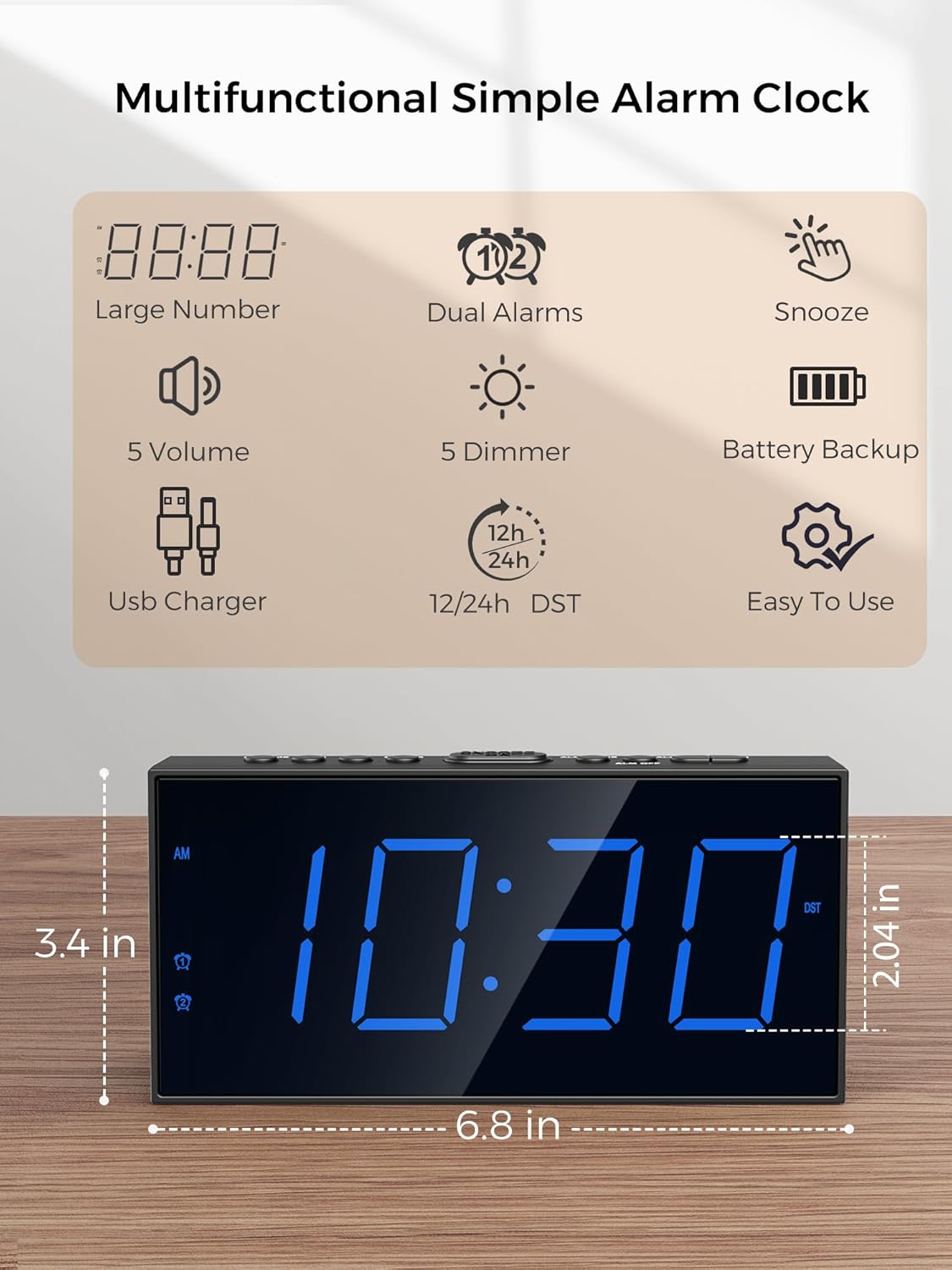 Detalle 2 de Digital Dual Alarm Clock 7" LED Display ⏰