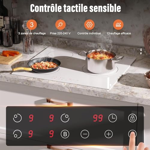 Detalle de Karienvir Plaque Induction Blanche 3 Feux avec Prise et Booster – 3500W