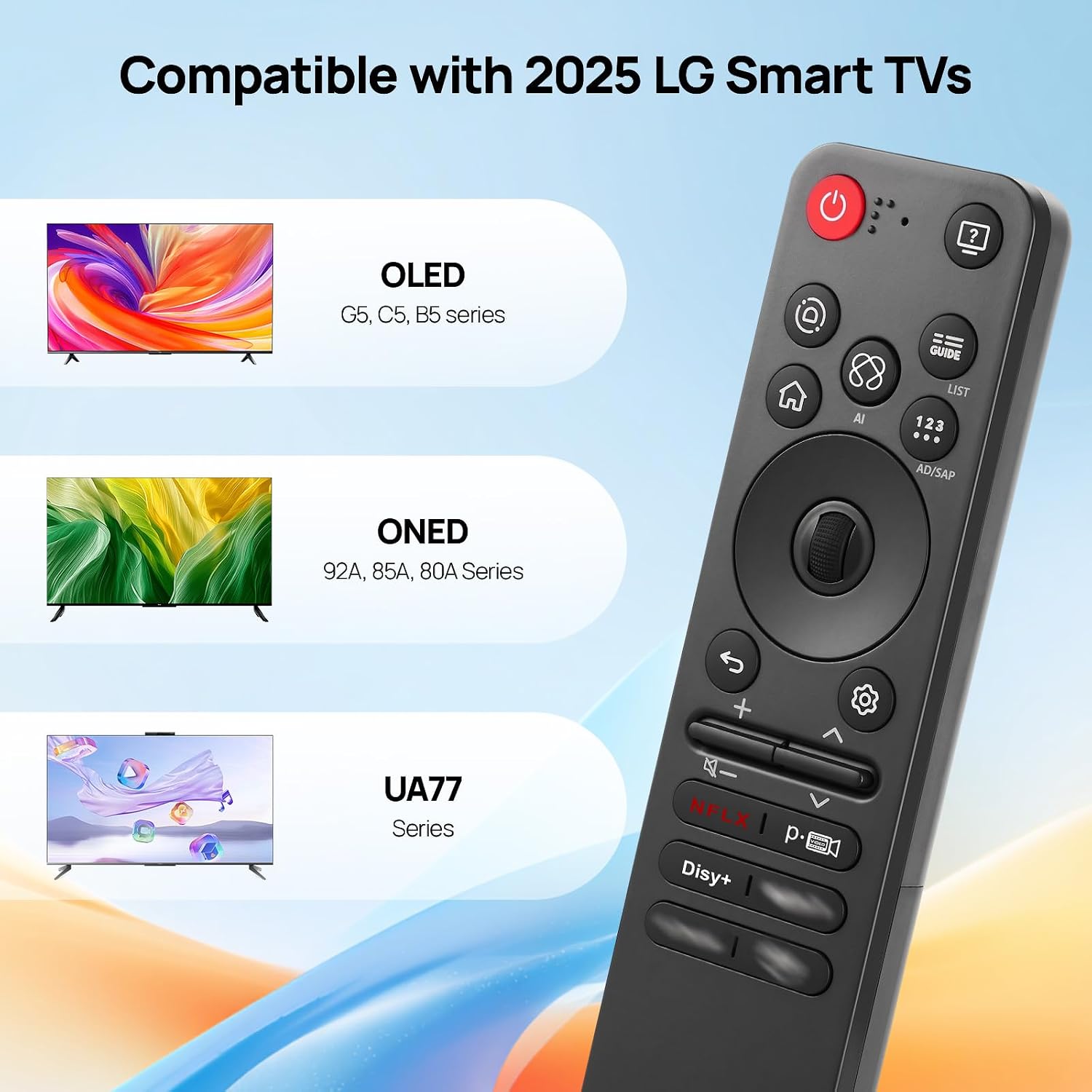 Detalle 2 de Universal-Ersatzfernbedienung MR25GA AI Smart TV für LG 2025 Modelle – mit Sprachsteuerung, Pointer und Scrollrad