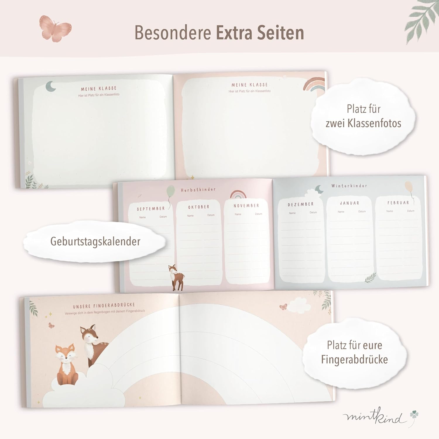 Detalle de Freundebuch Grundschule mintkind – Boho Fuchs, Hardcover (DIN A5, 80 Seiten)