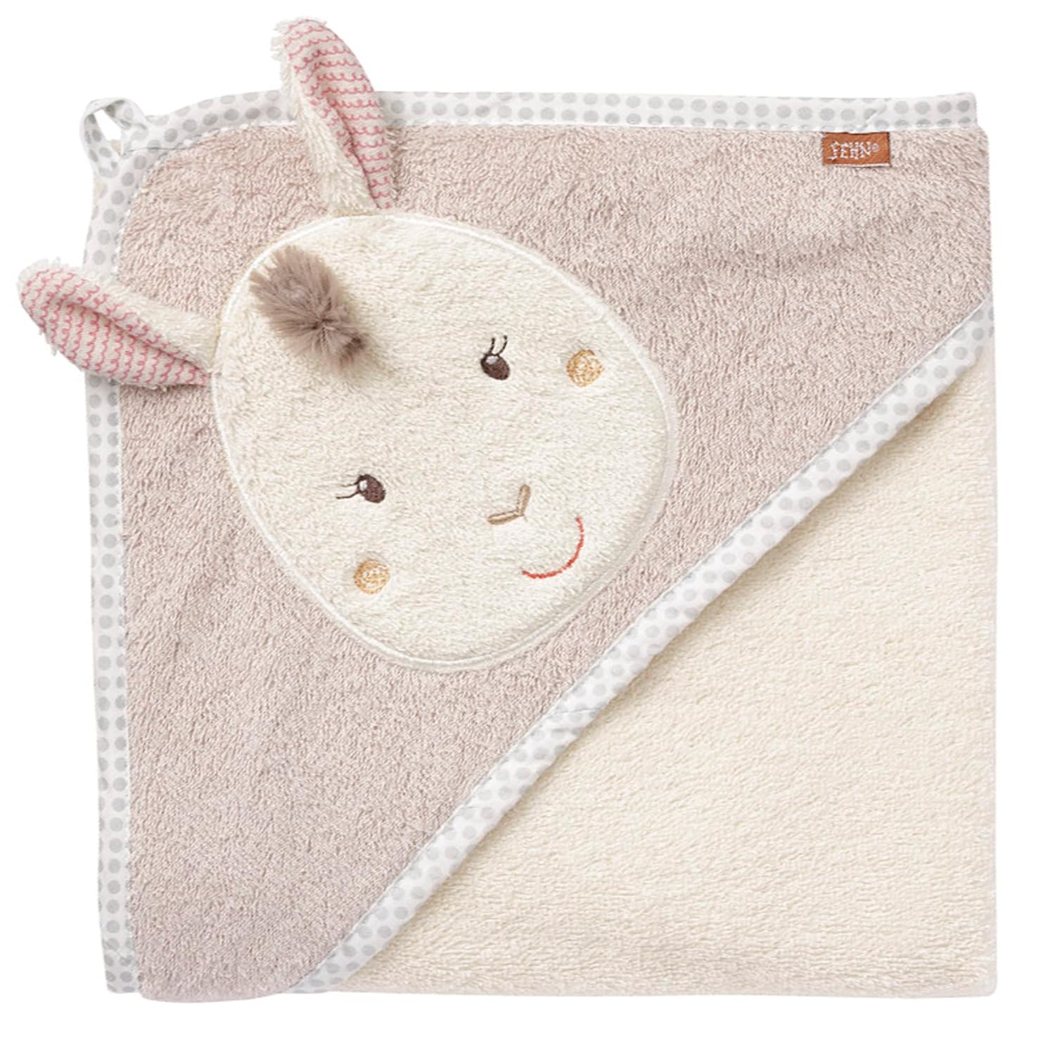 Detalle de Fehn Kapuzenhandtuch Baby Lama – kuscheliges Kapuzen-Tuch für Babyhaut (80 x 80 cm)