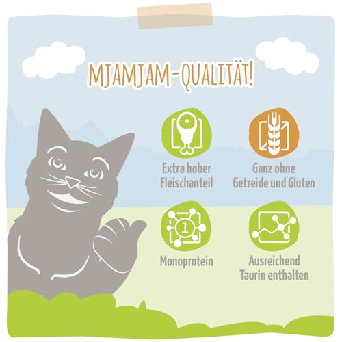 Detalle de MjAMjAM Premium Nassfutter für Katzen – saftiges Huhn mit Möhrchen, 6x200 g, getreidefrei