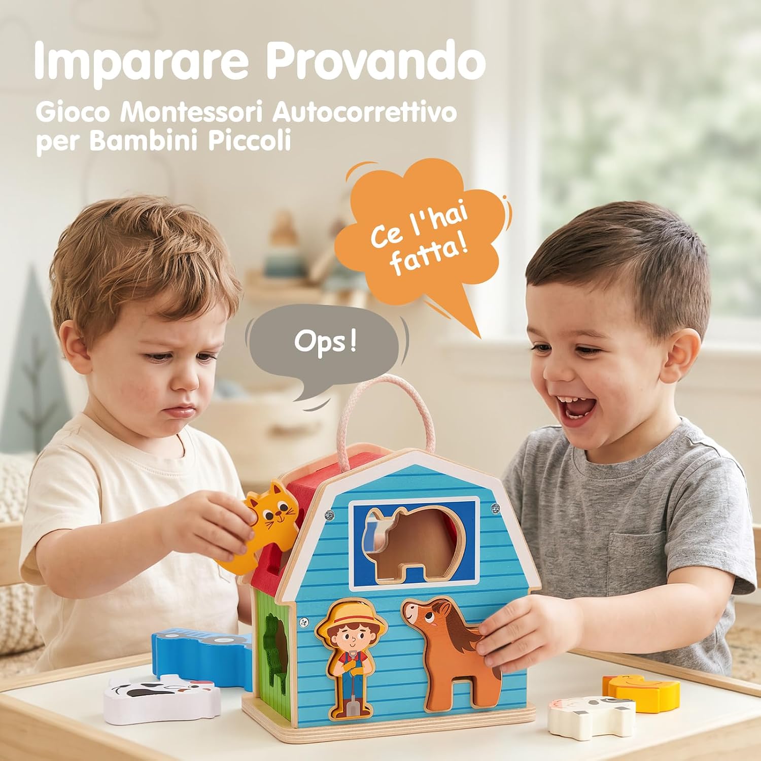 Thumbnail 3 de Hahaland Giochi Montessori in Legno 4 in 1: Fienile con Animali e Trattore – 1–3 Anni