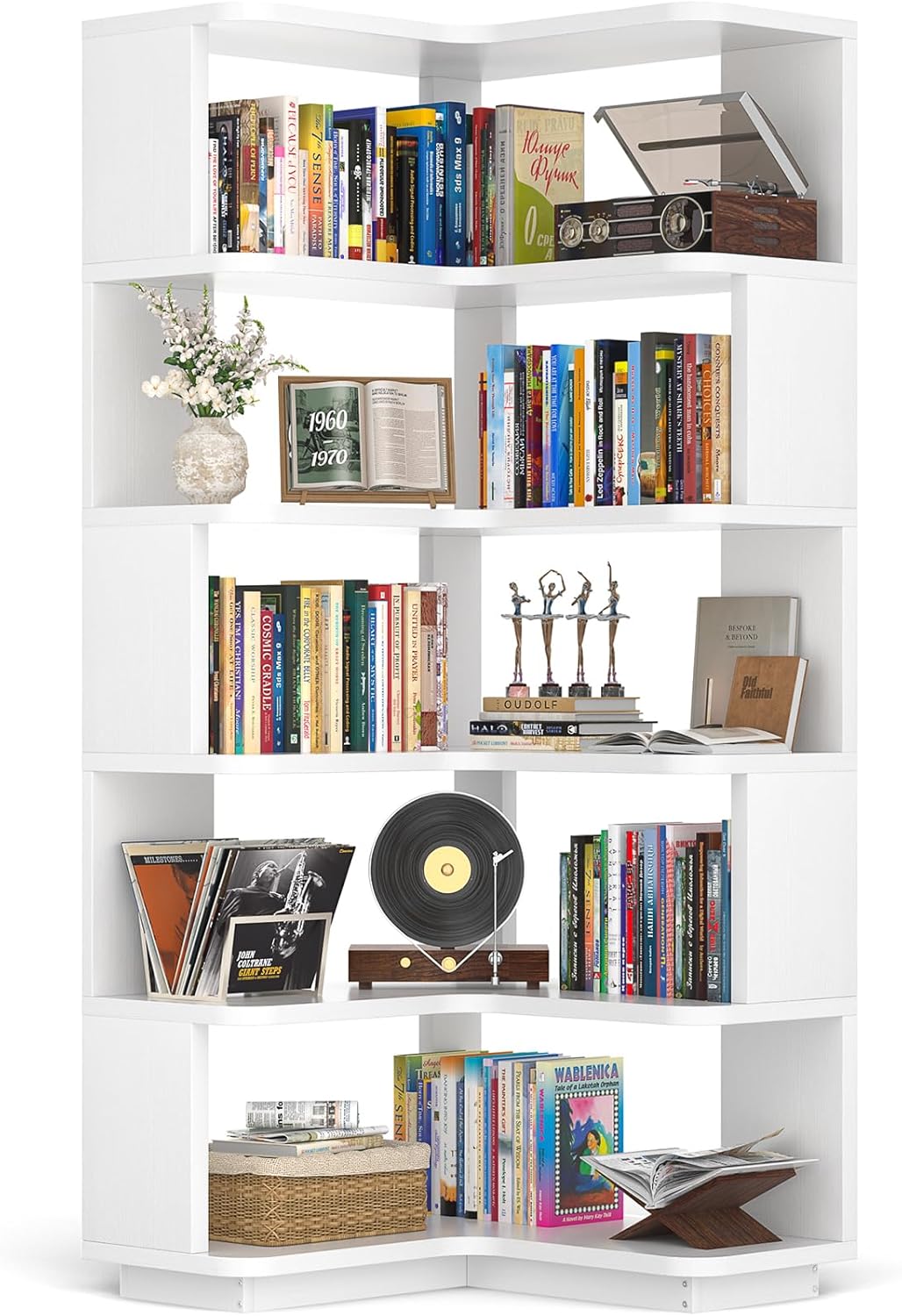 Armocity Corner Book Shelf (6-Shelf L-Shaped Corner Bookshelf) in White