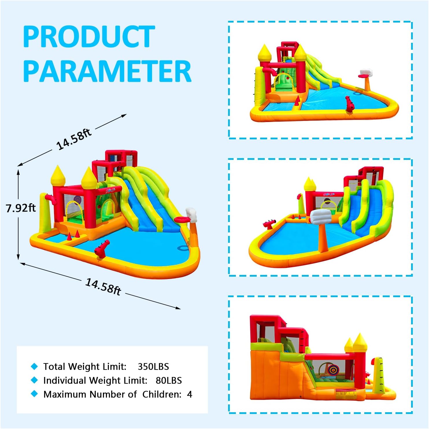 Detalle de MIRUNAIR Inflatable Bounce House with Slides — Backyard Water Park for Kids