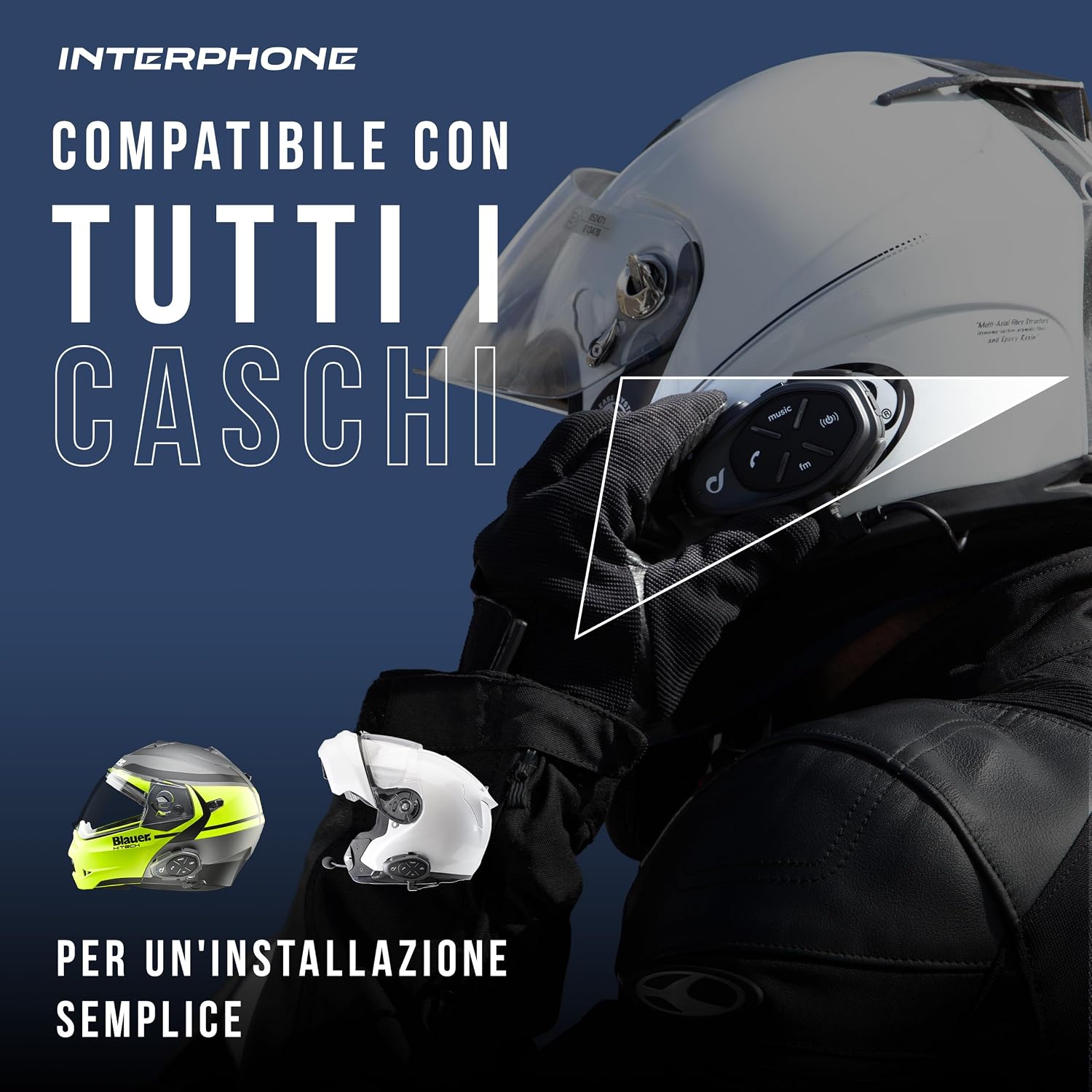 Detalle de INTERPHONE TOUR HD Singolo: Interfono moto Bluetooth per casco, autonomia 25h e IP67