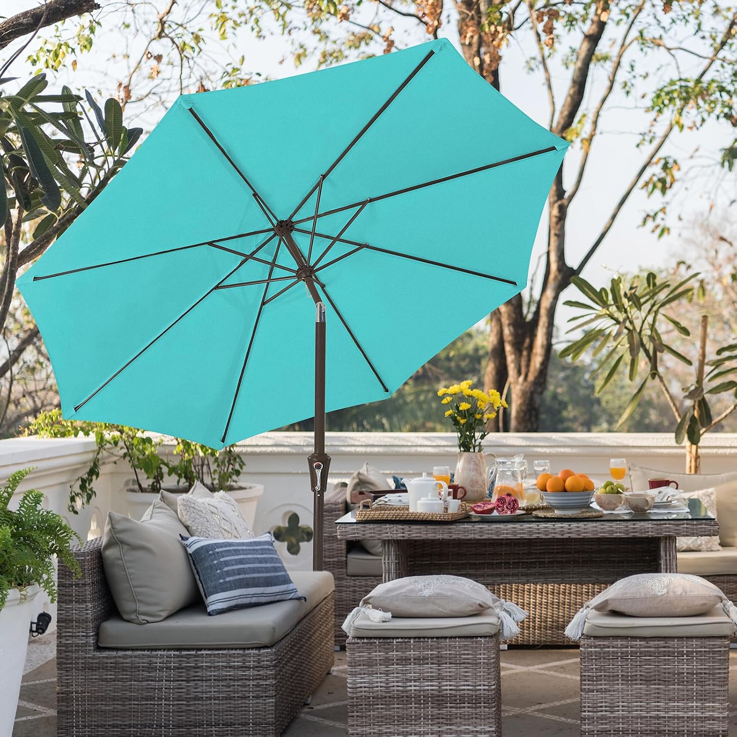 Thumbnail 3 de JEAREY 9FT Outdoor Patio Umbrella, Peacock Blue, Crank and Tilt