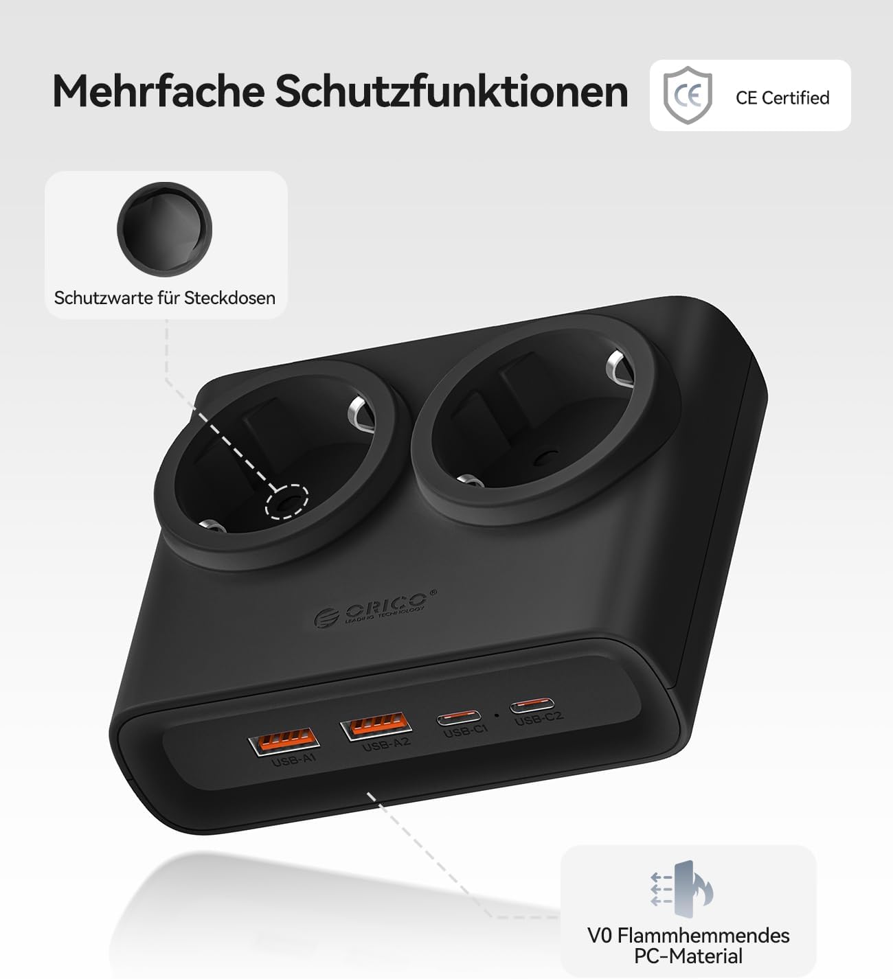 Thumbnail 5 de ORICO 25W GaN Mehrfachsteckdose 6-in-1 (2× AC + 4× USB, 1,6 m Kabel)