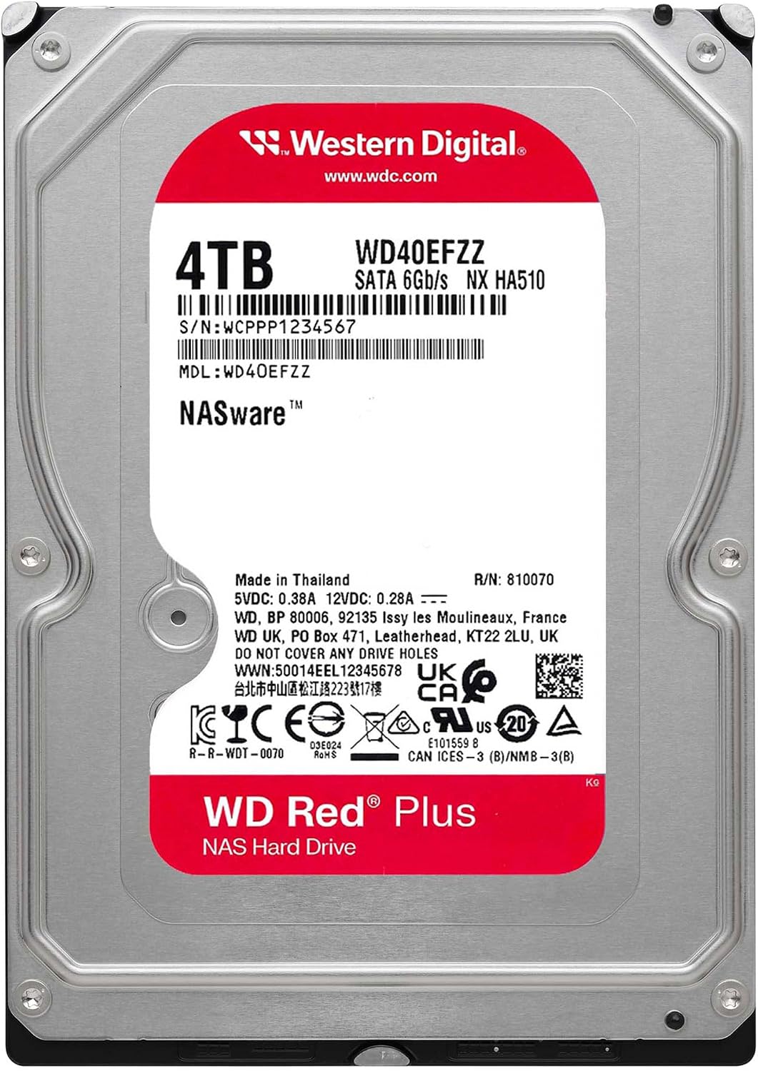 Detalle 2 de ウエスタンデジタル WD Red Plus WD40EFZZ-AJP 内蔵HDD 4TB、CMR方式・3.5インチ・5400rpm