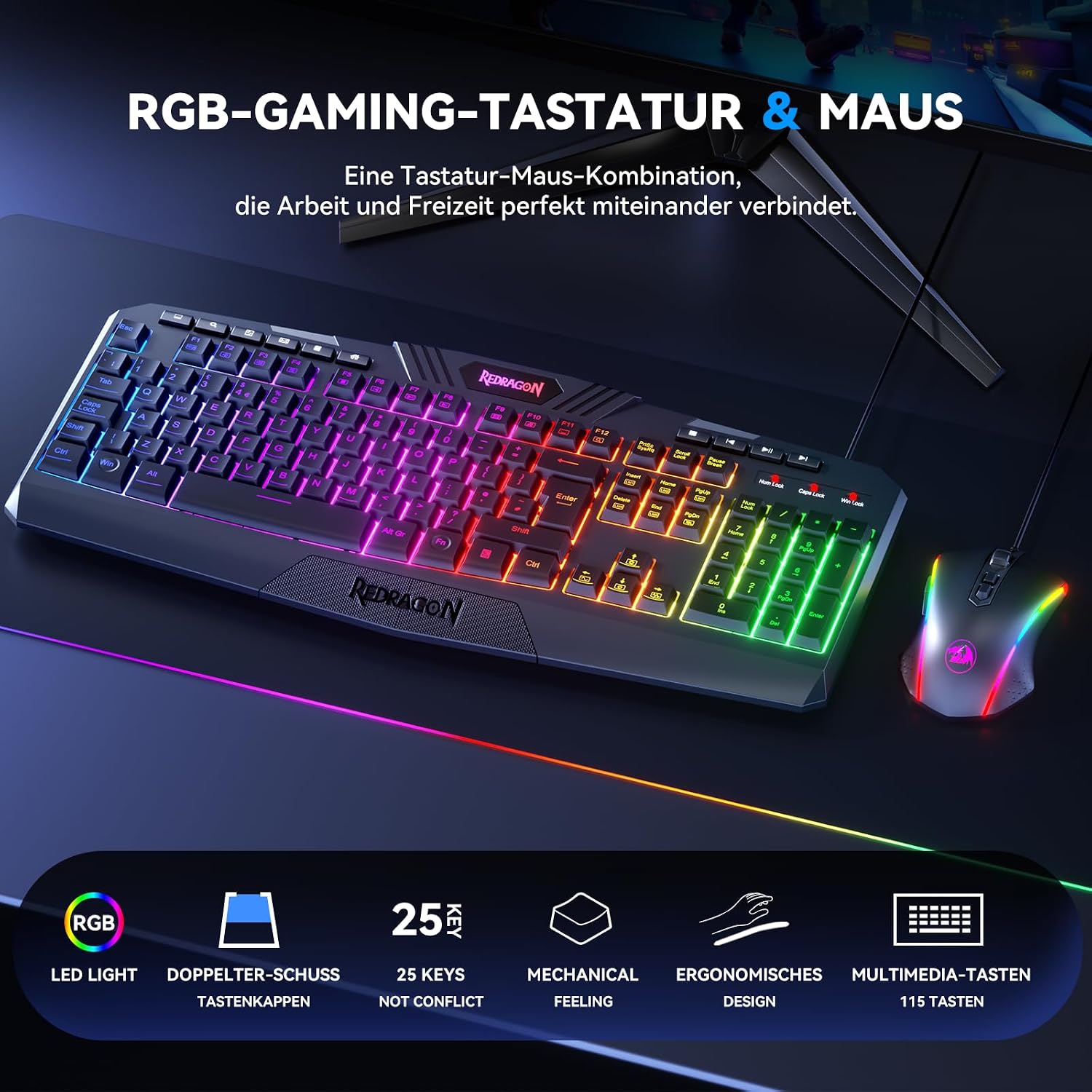 Detalle 2 de Redragon S101 Gaming Tastatur und Maus Set 4200 DPI