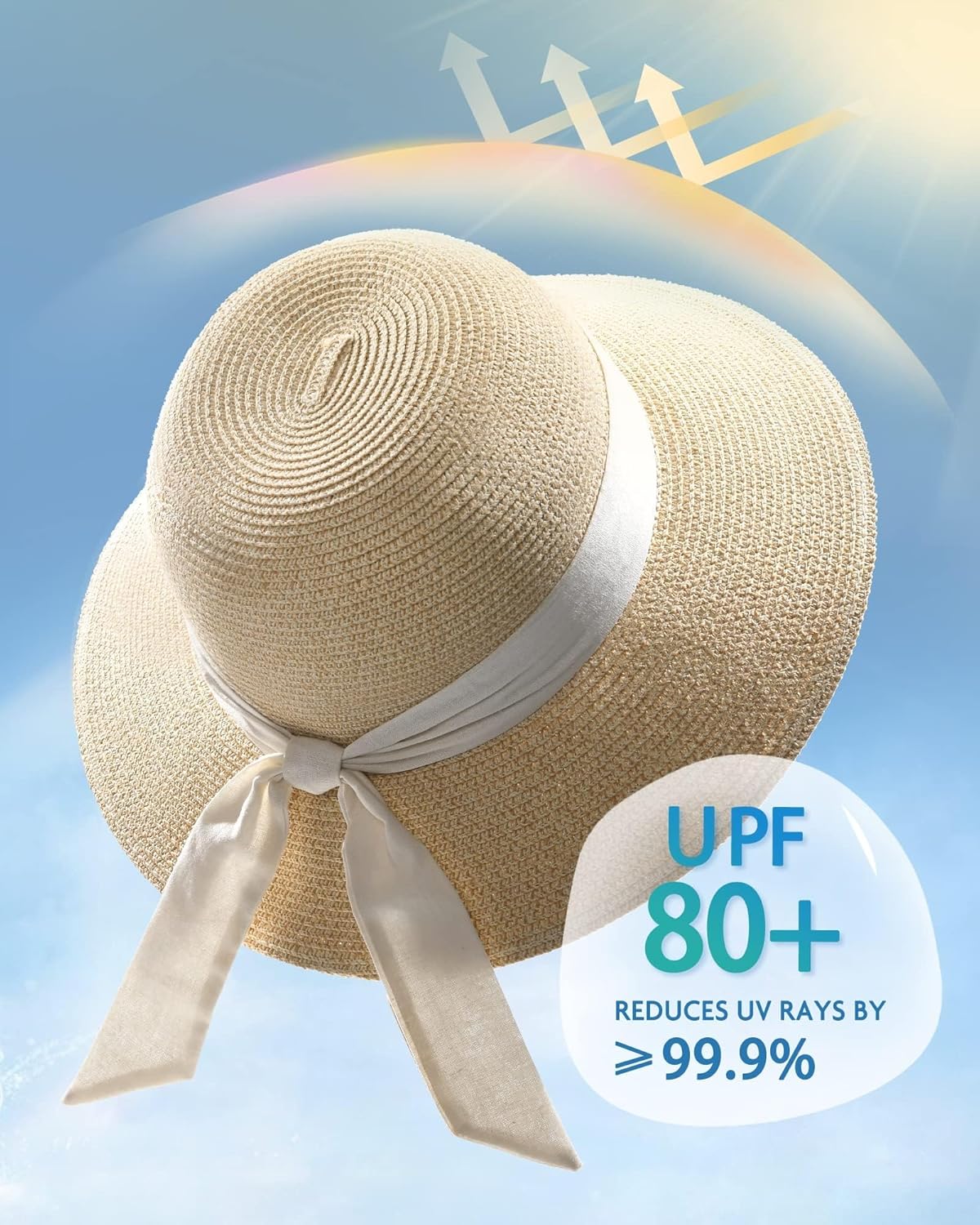 Thumbnail 1 de FURTALK Damen Sonnenhut mit UPF 50+ und breiter Krempe – faltbarer Strandhut aus Papierstroh