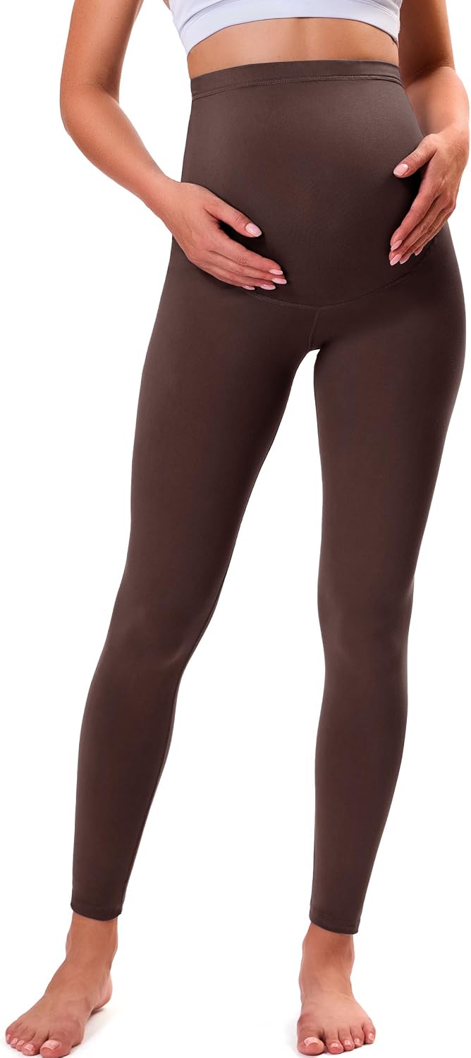 Detalle de VALANDY Creamlush Maternity Leggings Over Bump – buttery soft, adjustable high waist for pregnancy and beyond