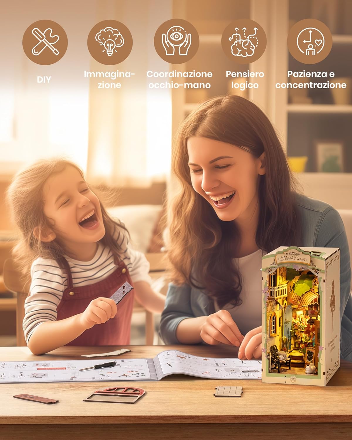 Thumbnail 4 de ROBOTIME Book Nook Angolo Floreale con luci LED in legno, kit da costruire per diorama romantico