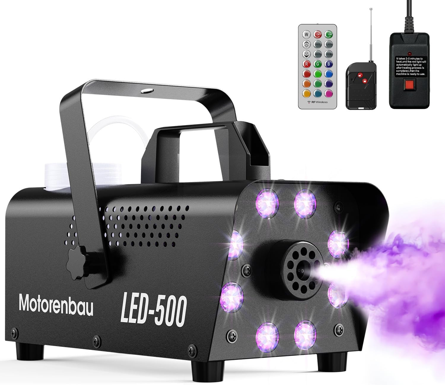 Detalle de Mistmachine met 8 RGB-leds, 13 lichtkleuren, 500 W en afstandsbediening