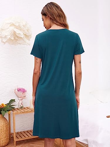Thumbnail 4 de Ekouaer Vestito da Notte Donna – Camicia da Notte Bottoni, Maniche Corte, Blu Verde, Taglia L