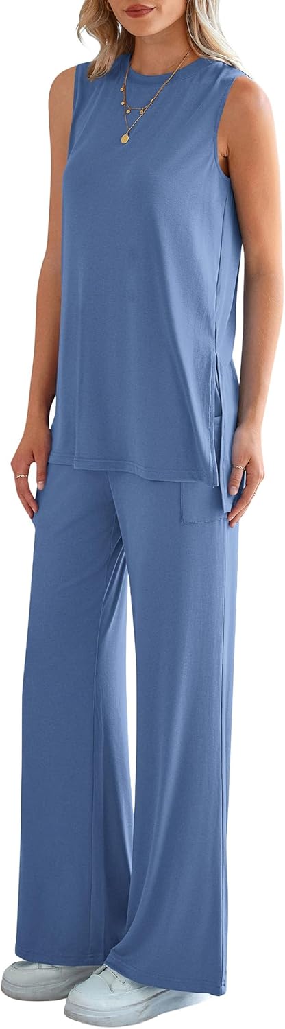 Thumbnail 6 de PRETTYGARDEN 2-Piece Women’s Lounge Set (Tank Top + High-Waisted Wide-Leg Pants) for Summer Travel & Everyday Wear