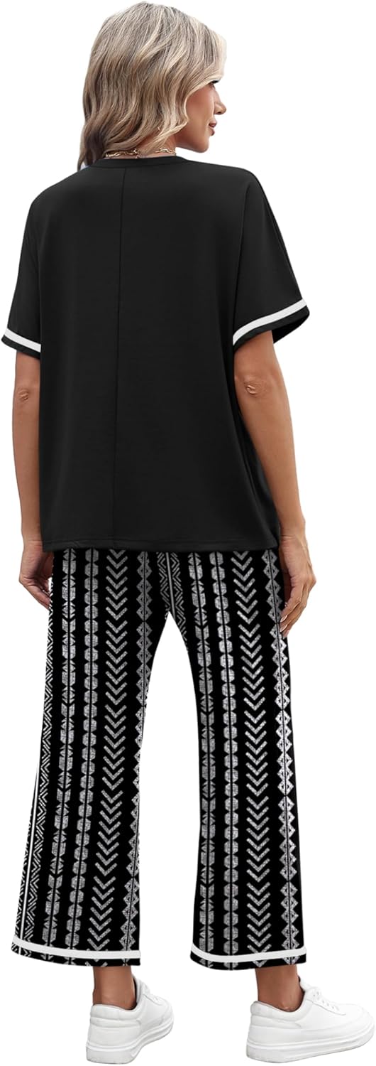 Thumbnail 4 de Sampeel 2-Piece Women’s Short-Sleeve Lounge Set with Wide-Leg Pants, Pockets & Drawstring