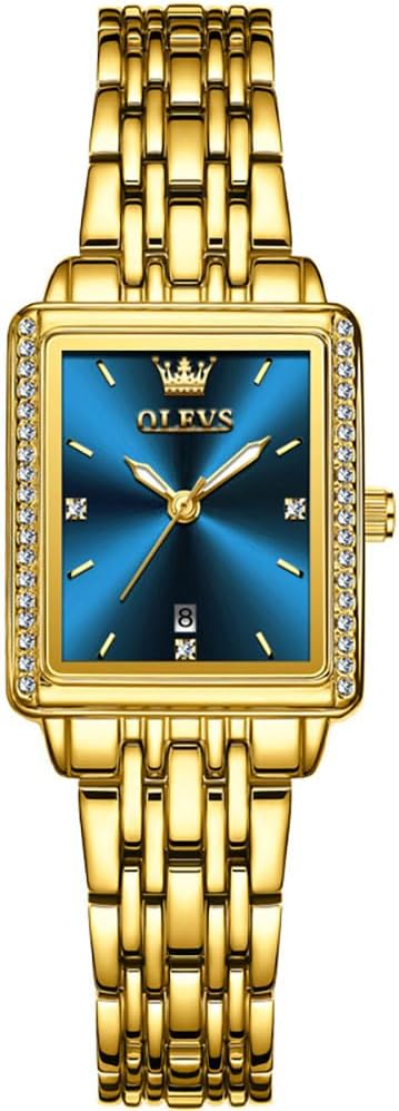 Thumbnail 3 de OLEVS Gold Damenuhr – Rechteckig, Edelstahl, Quarz mit Datum