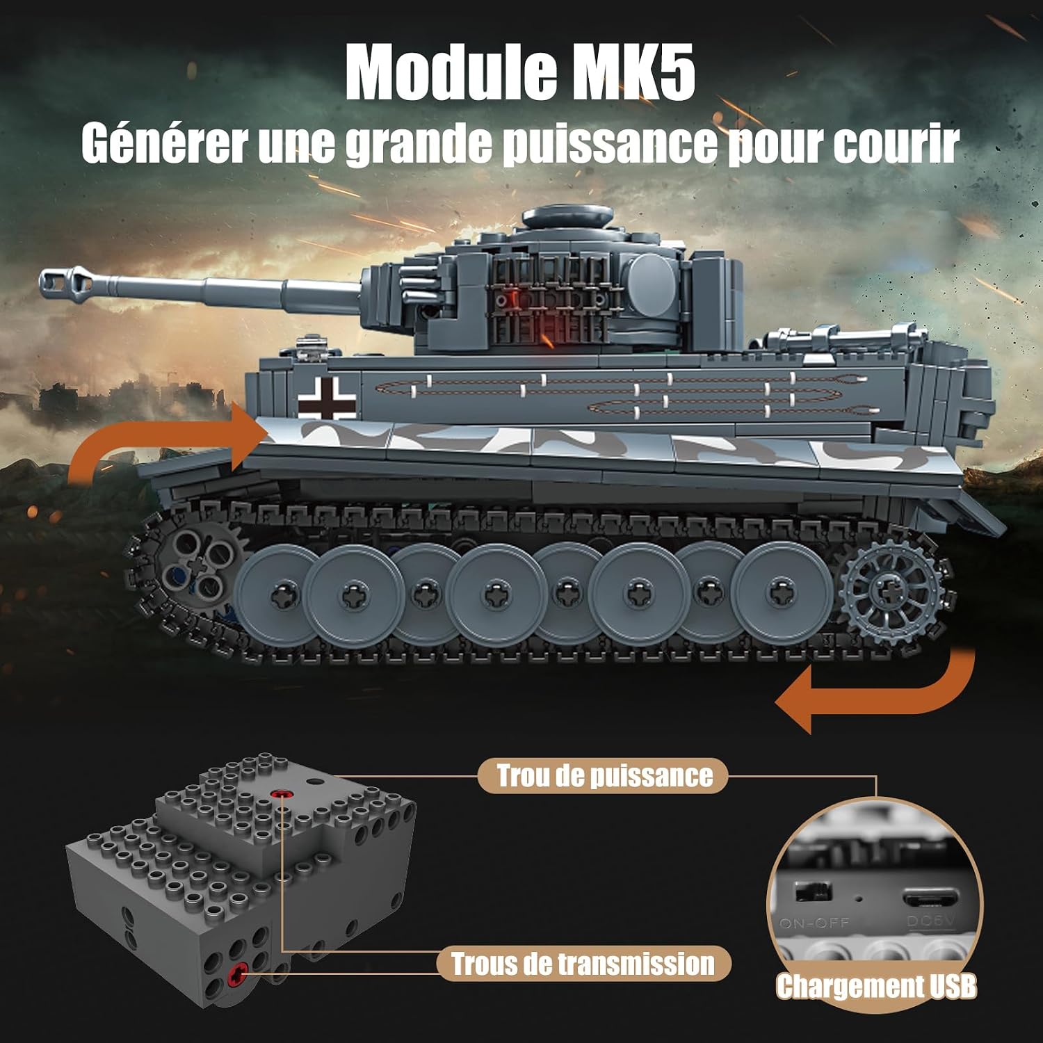 Detalle de Mould King 20014 Technik Tank : blocs de construction militaires avec moteur, télécommande et application