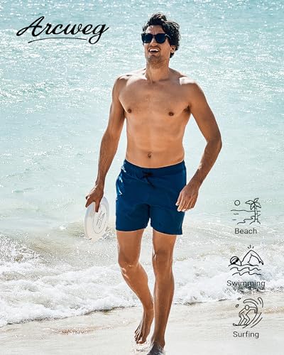 Detalle de Arcweg Men's 2-in-1 Swim Trunks with Compression Liner and Zipper Pockets (Blue, UK XL)