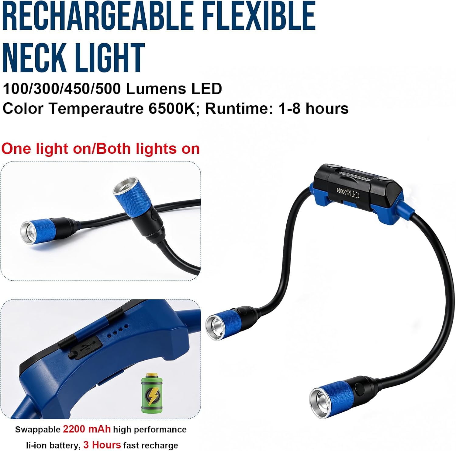 Thumbnail 4 de NextLED 充電式ネックライト LED作業灯 フレキシブルアーム・ズーム調整・防水機能