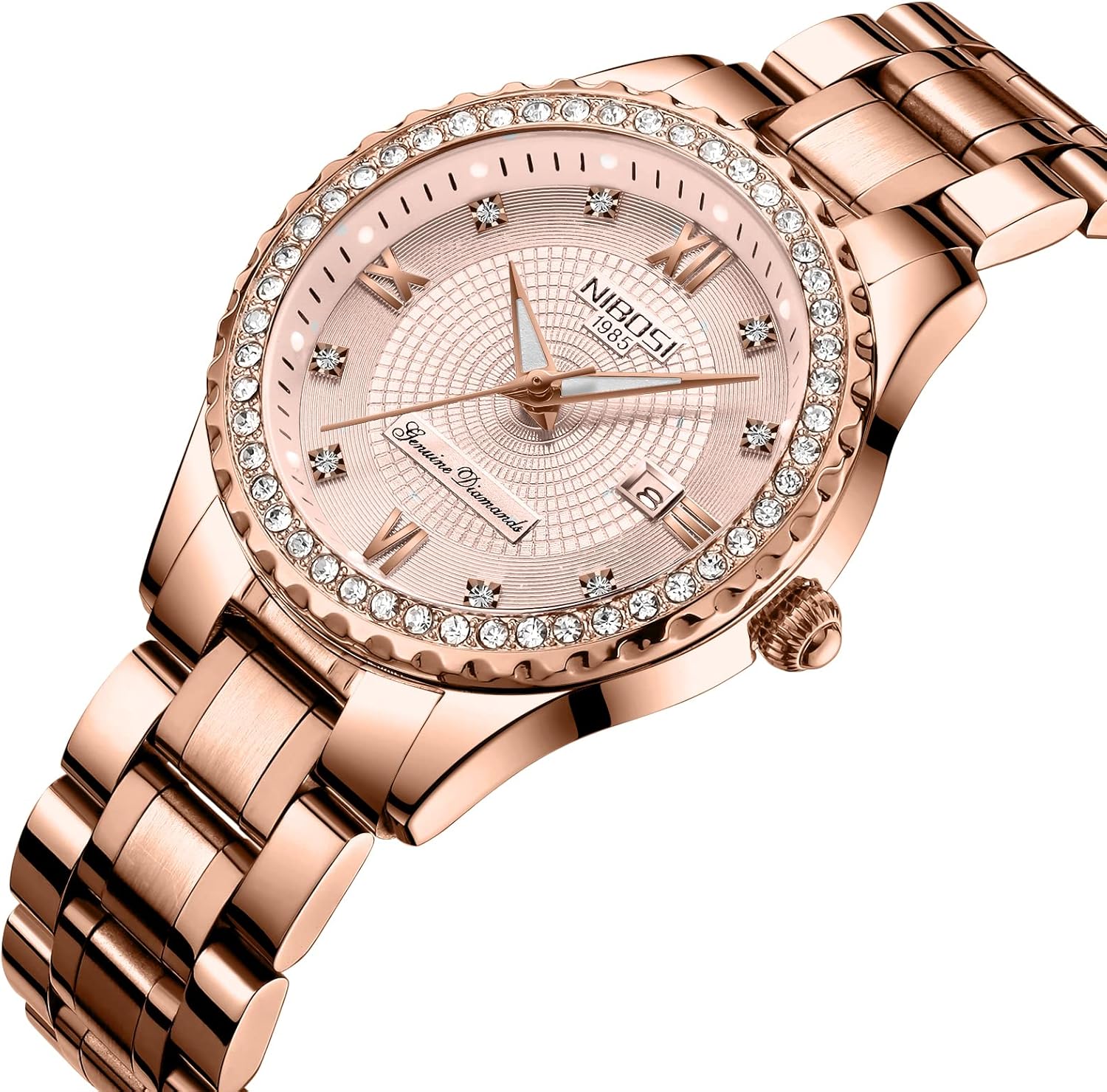 Thumbnail 1 de NIBOSI Damen-Armbanduhr mit Quarzwerk, Roségold-Optik und Diamant-Zifferblatt