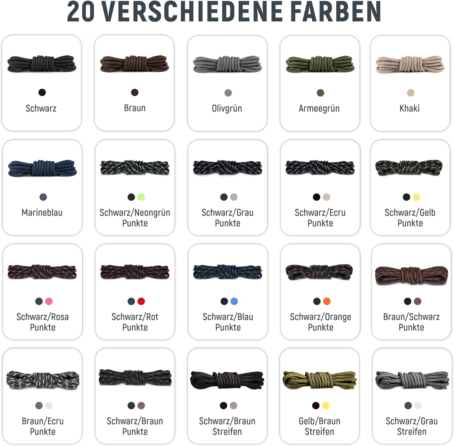 Thumbnail 2 de CUBSER Premium Runde Schnürsenkel – 2 Paar, Ø4,5 mm, 70–200 cm, vielseitig verwendbar
