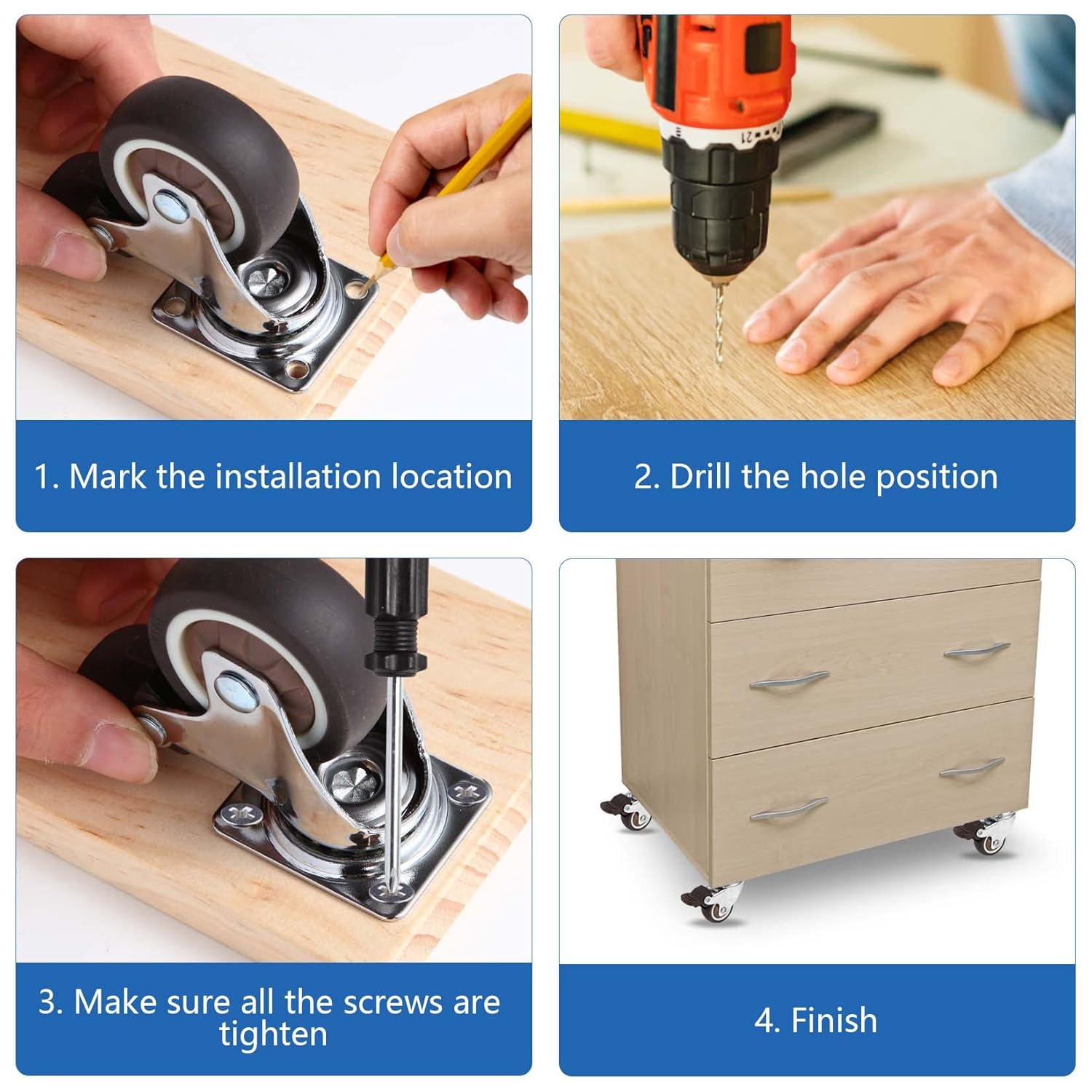 Thumbnail 6 de W B D WEIBIDA 50mm Ruote per Mobili Pesanti con 270 kg di Capacità e 4 Freni – Set di 4 con Viti e Cacciavite Incluso