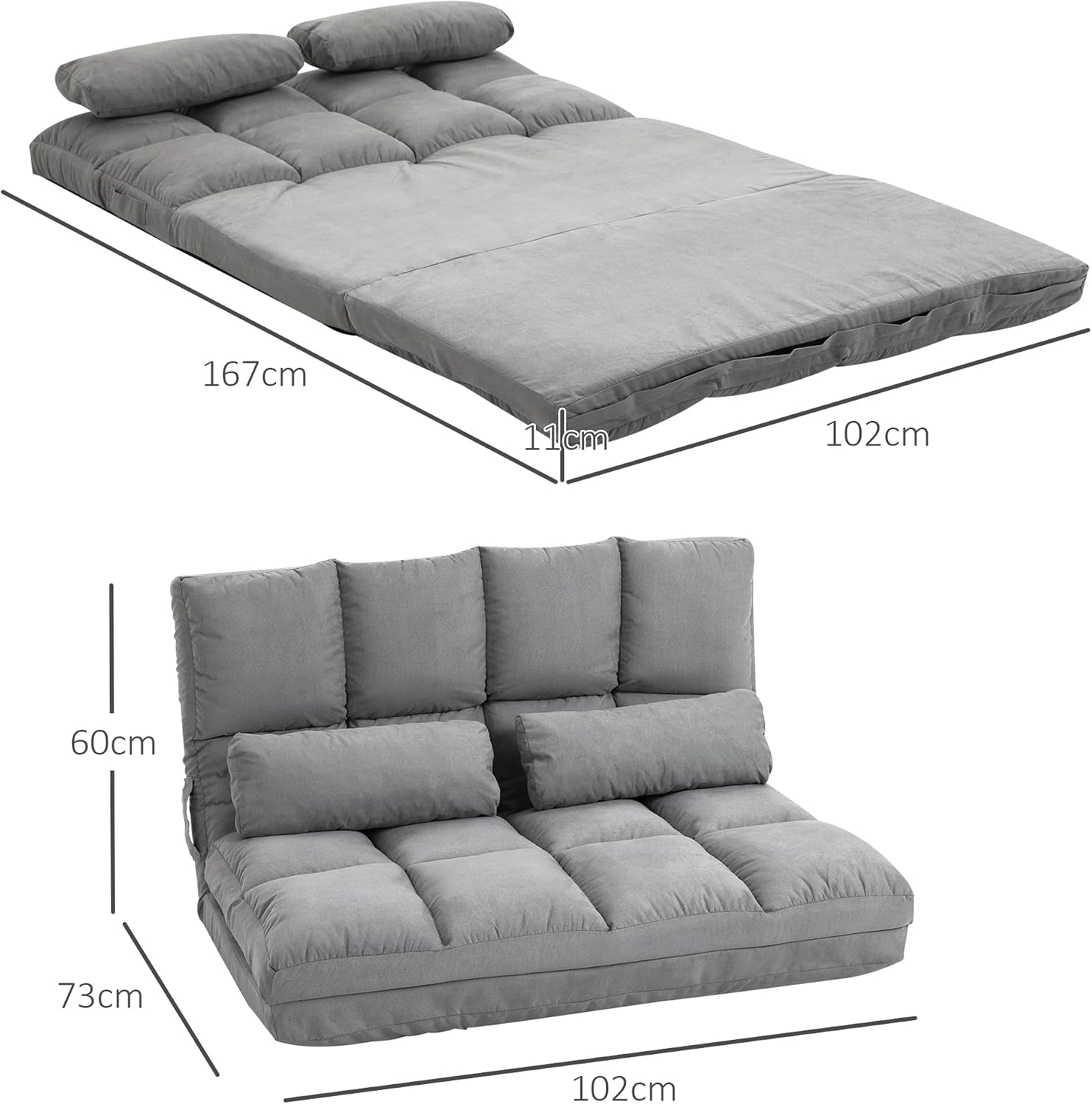 Thumbnail 2 de HOMCOM chauffeuse pliant convertible à dossier réglable jusqu’à 180° avec 2 coussins – Gris