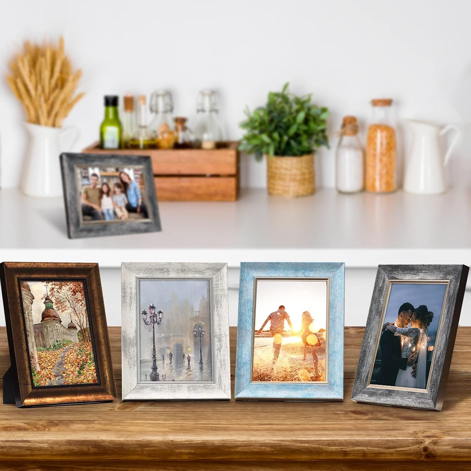 Thumbnail 5 de 4 Pack 7x5 Picture Frames with Matted 4x6 and 5x7 Display – Wood Grain Farmhouse Rustic Frames