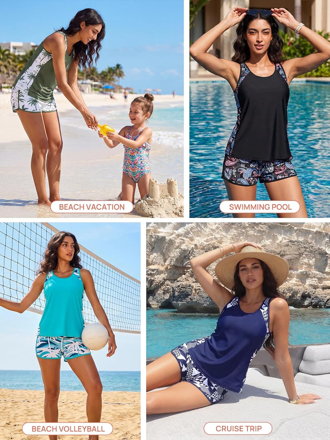Thumbnail 3 de Summer Mae Blouson Tankini Swimsuits for Women (Tummy Control) Two-Piece with Swim Shorts & Pockets