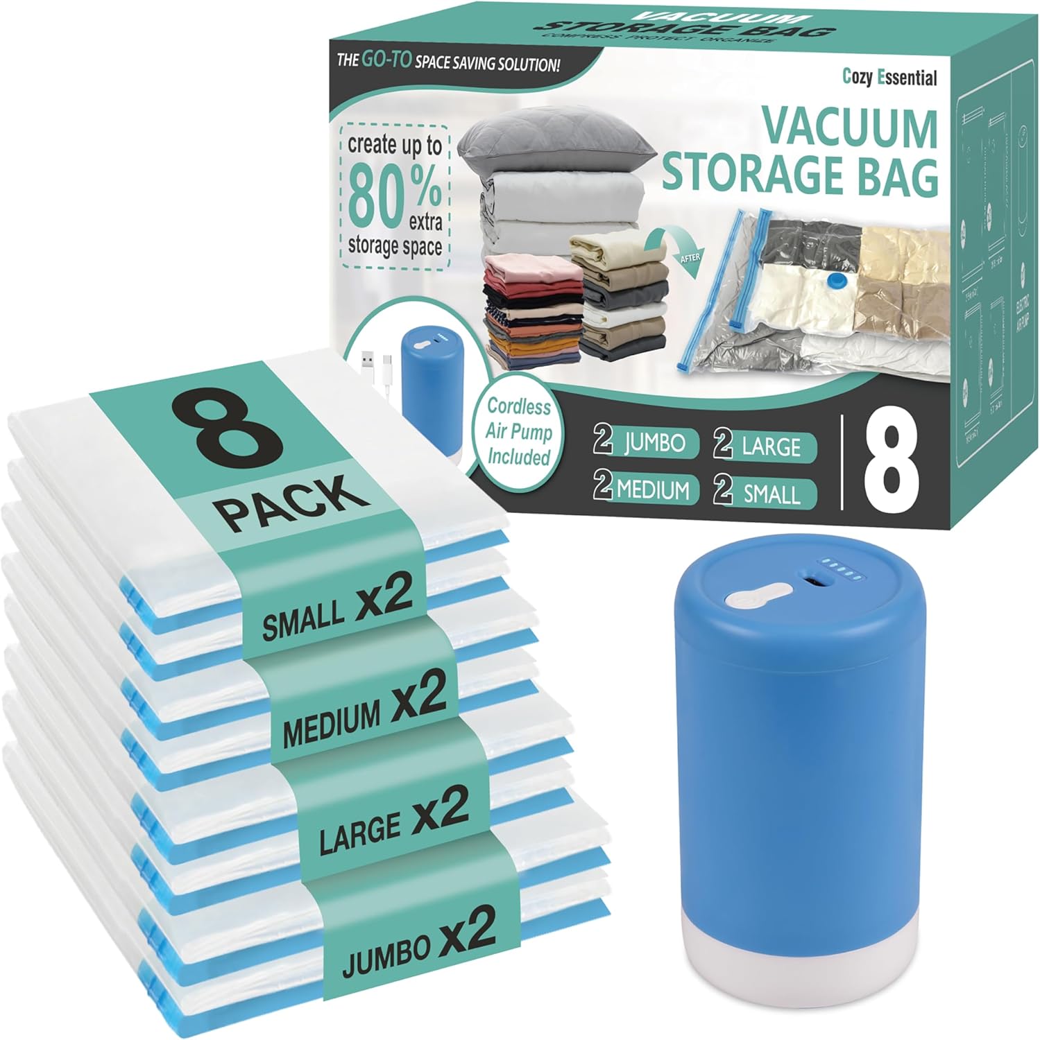 Detalle de Vacuum Storage Bags with USB Pump, 8-Piece Set