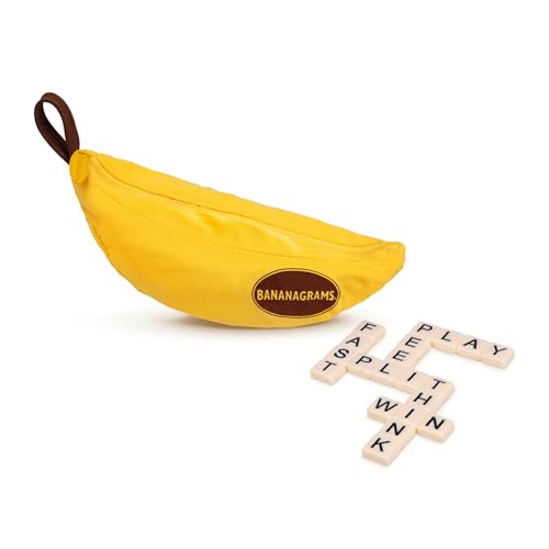 Detalle de Bananagrams Classic Word Game: 144 Tiles in Banana Pouch — Travel-Friendly Word Fun