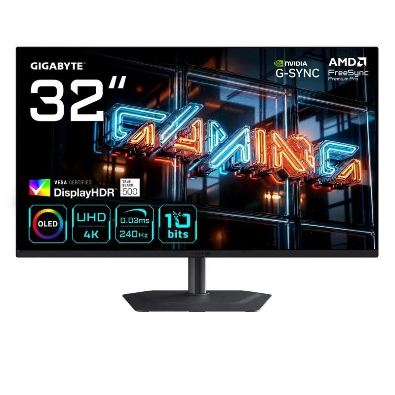 Detalle de Monitor GIGABYTE MO32U24 32" QD‑OLED 4K 240 Hz con Altura Ajustable
