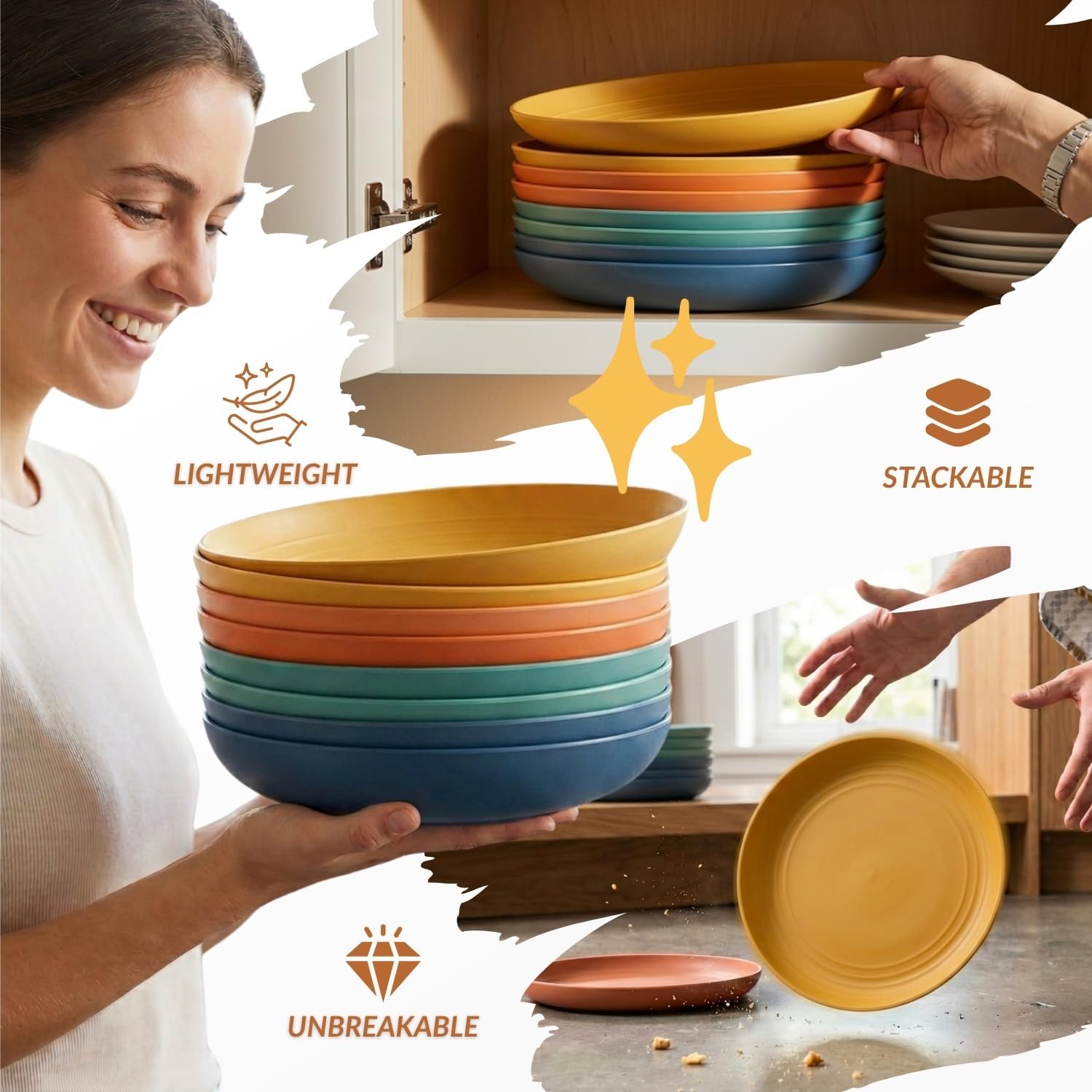 Detalle de Homienly 10 Inch Wheat Straw Dinner Plates Set of 8