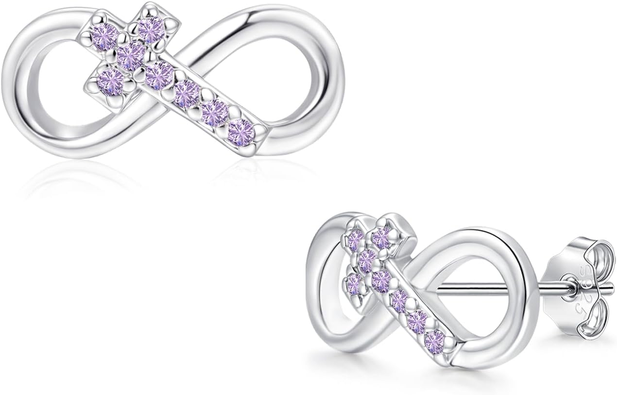Detalle de Zolkamery 925 Sterling Silver Star Heart Bow Infinity Stud Earrings