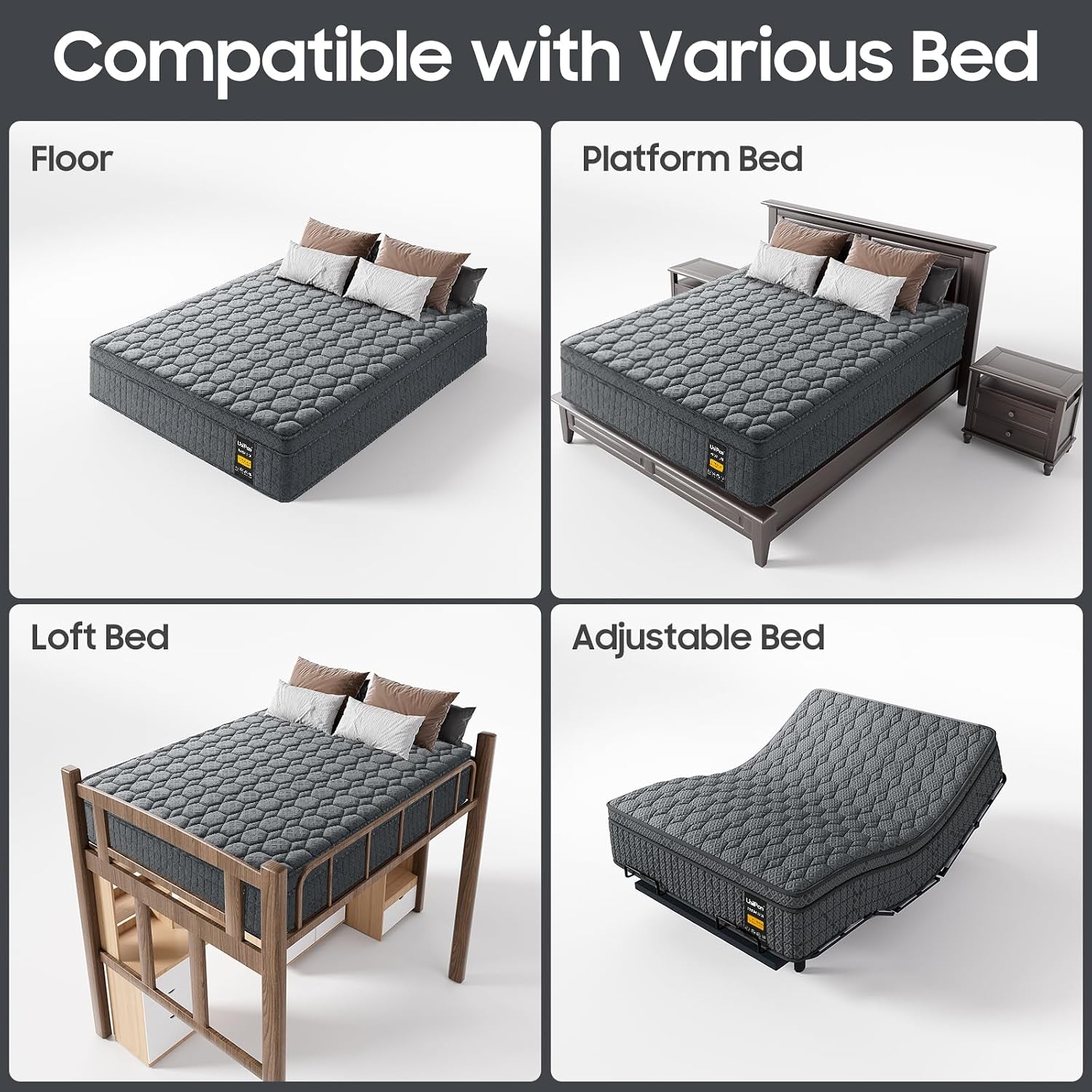 Detalle de UniPon P2503189 Full Mattress, 14-Inch Firm Hybrid with Lumbar Support