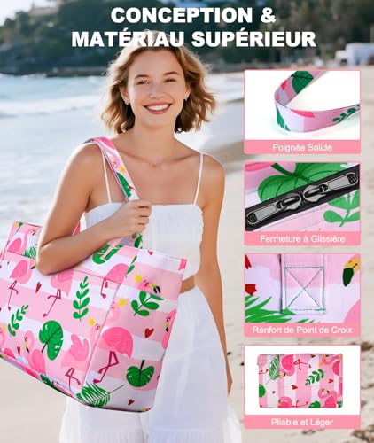 Thumbnail 5 de ISEYOU Grand Sac de Plage XXL Imperméable avec Fermeture Éclair – Sac Plage Pliable et Léger, Multi-Poches de Grande Capacité
