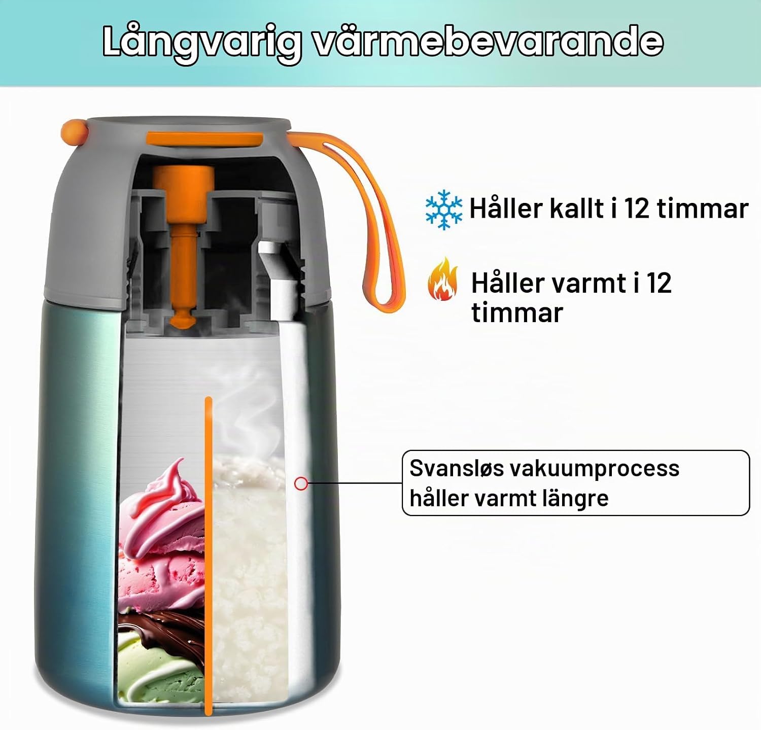 Detalle de DUNSOO mattermos 650 ml i rostfritt stål med vikbar sked, grön
