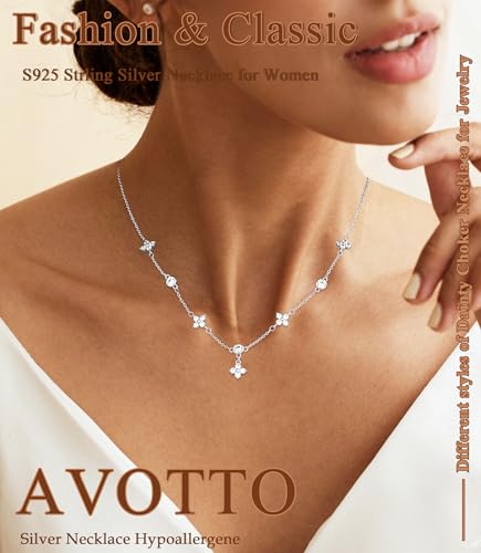 Thumbnail 1 de Avotto S925 Silver Necklace for Women – Hypoallergenic 18in Choker with 2in Extender