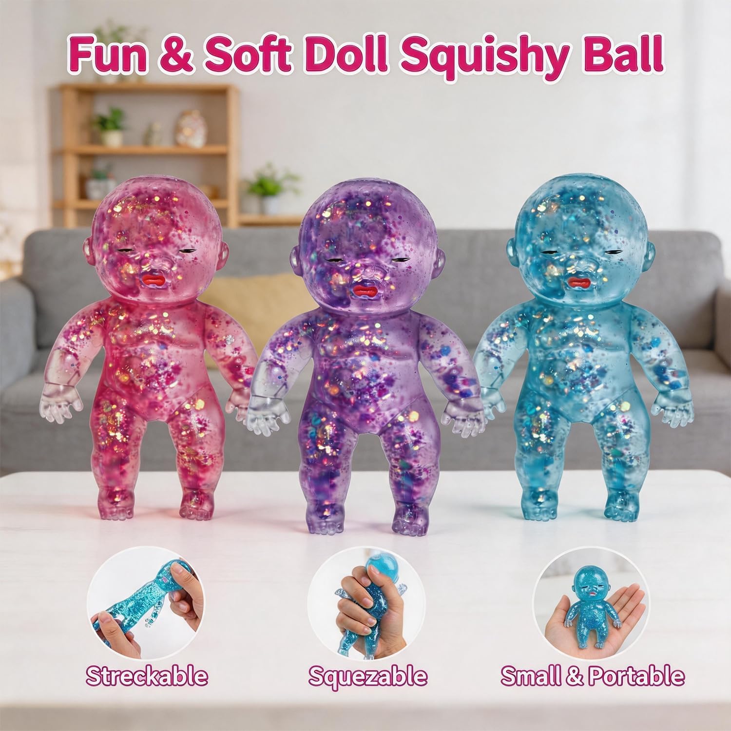Detalle de VSFPLM Glitter Doll Squishy Stress Ball, Purple Slow-Rebound Sensory Fidget