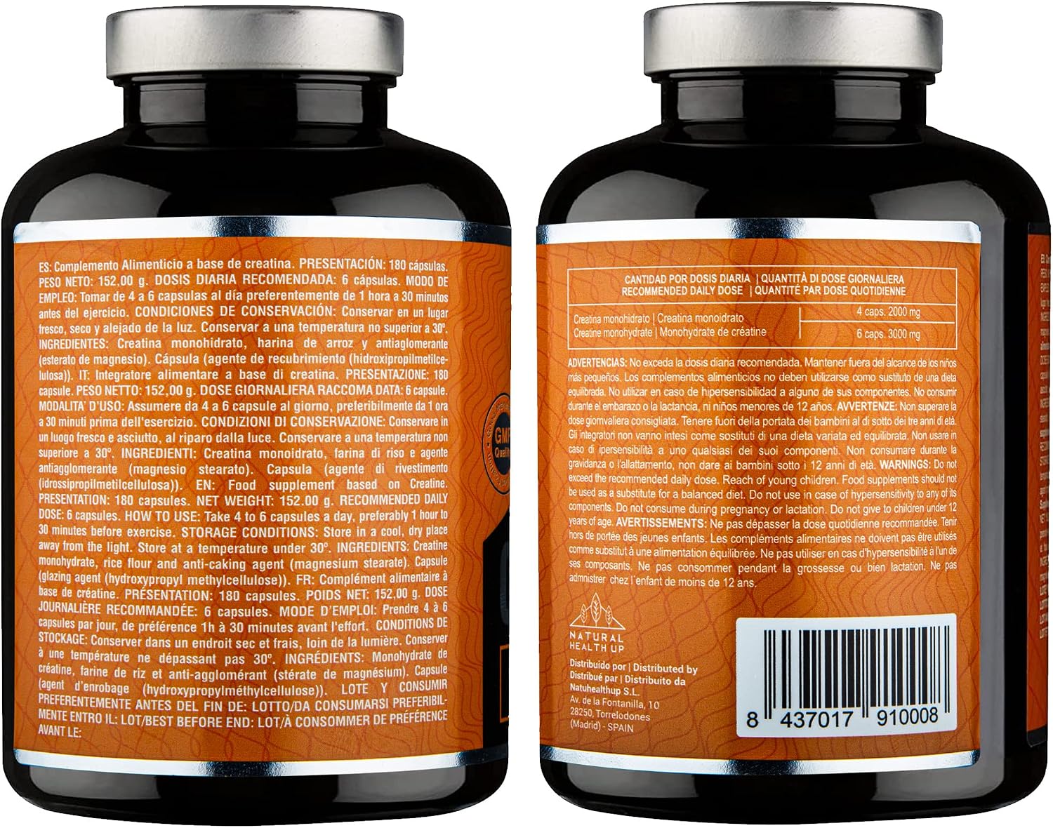 Thumbnail 6 de NATURAL HEALTH UP Creatina monohidratada 180 cápsulas