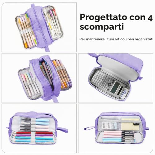Detalle 2 de Eucomir Astuccio Grande 3+1 Scomparti Viola Scuro – Organizza Penne, Matite e Accessori