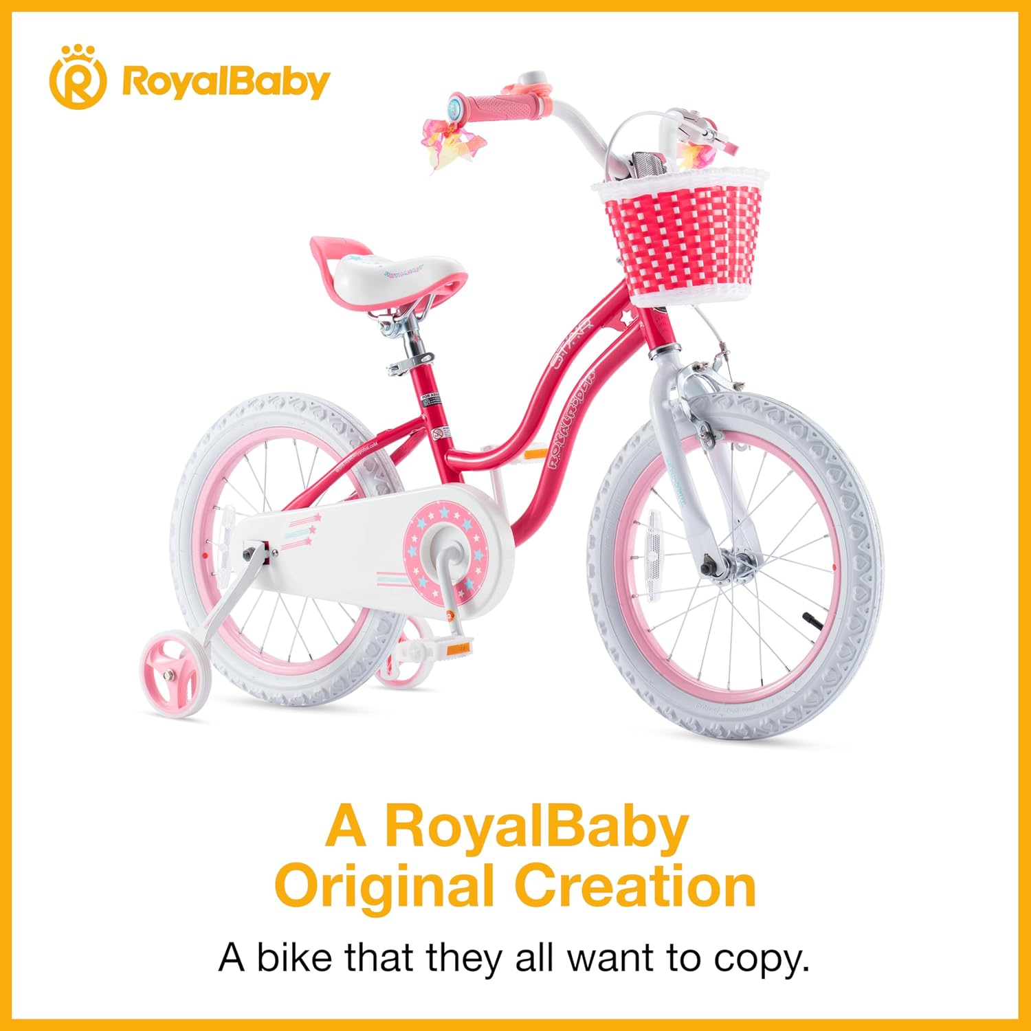 Detalle de RoyalBaby Stargirl Girls Bike (14-Inch) with Training Wheels, Coral Red