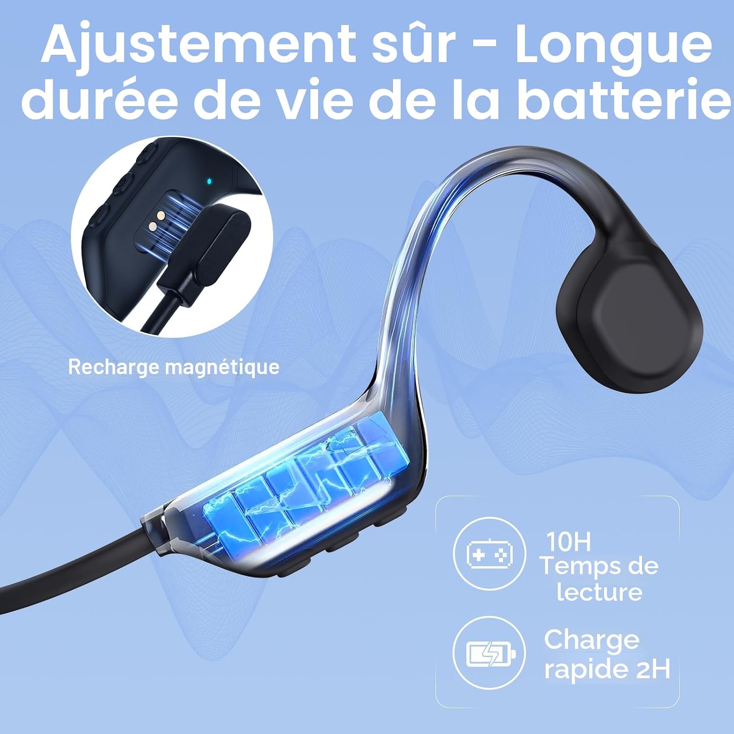 Detalle 2 de IFECCO Casque Conduction Osseuse Bluetooth 6.0 IP67 — Écouteurs Open Ear pour Course, Cyclisme et Fitness