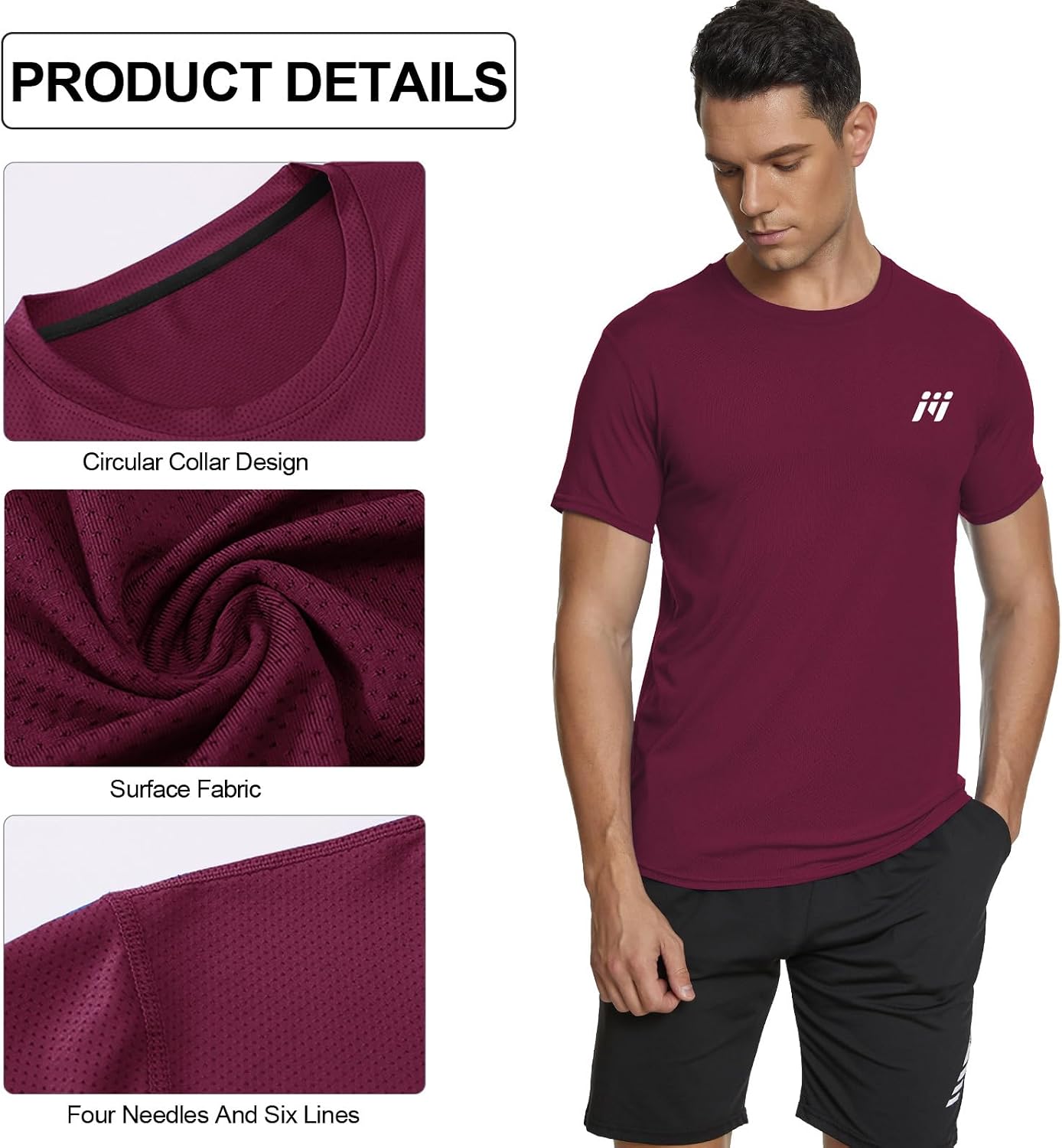 Detalle de MEETWEE Herren Sportshirt (Kurzarm) aus Mesh – atmungsaktiv, schnelltrocknend