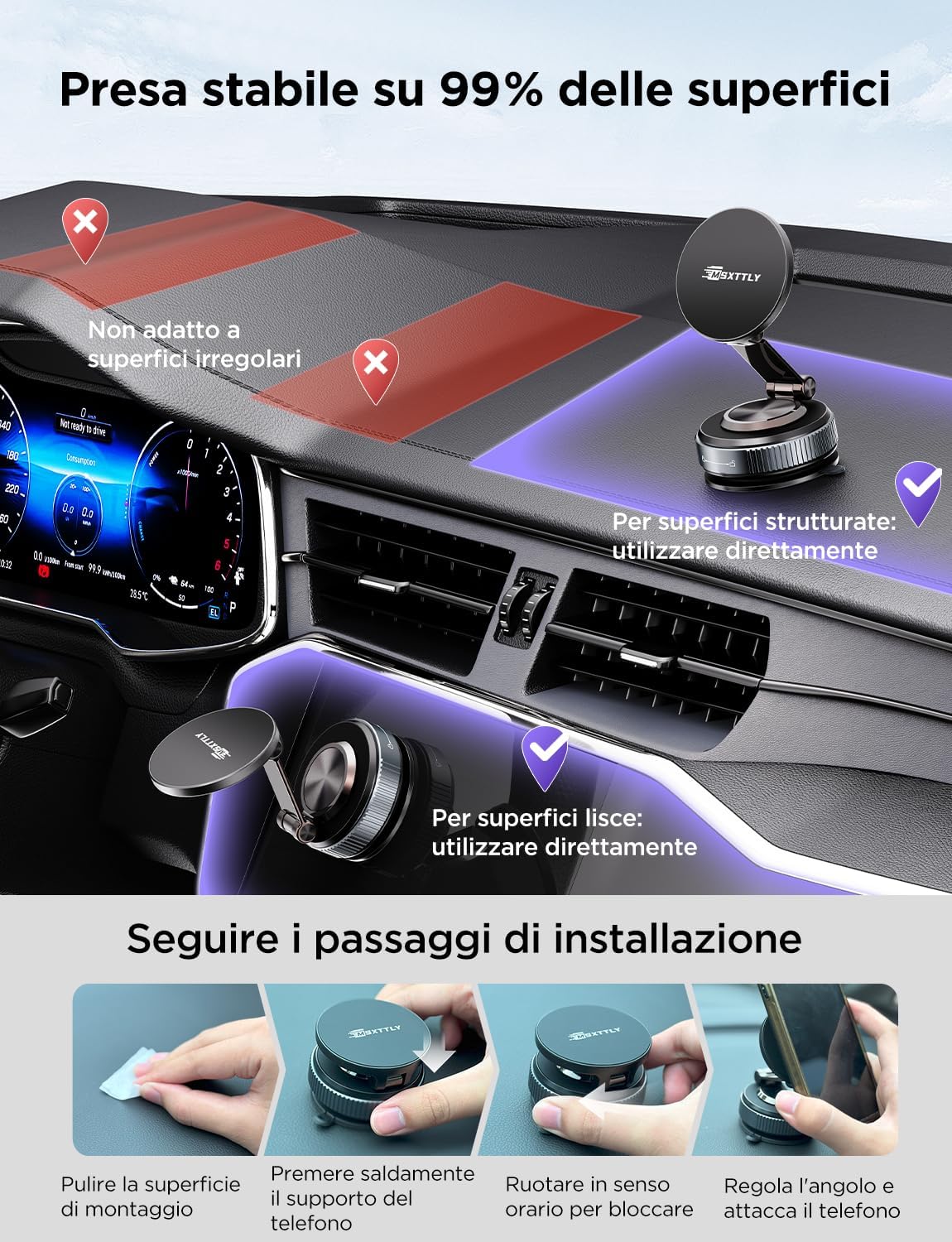 Thumbnail 4 de MSXTTLY Vmag‑S2 Supporto auto magnetico 360° per iPhone 17–12 Pro Max